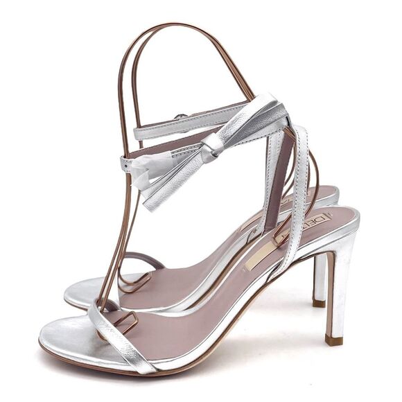 Deltan Miranda Leather Ankle Bow Strappy Dress Sandals Metallic Silver Size 9.5 - Picture 5 of 15